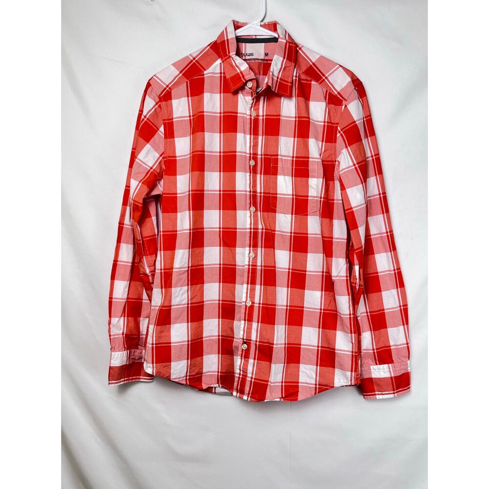 Jules Women's Medium Orange/White Buffalo Check Lightweight Summer Blouse
